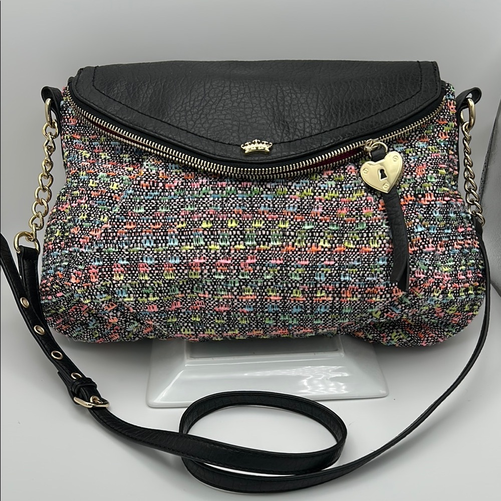 Juicy Couture Chic Black and Multicolor Fabric Women's Foldover C/B Bag EUC